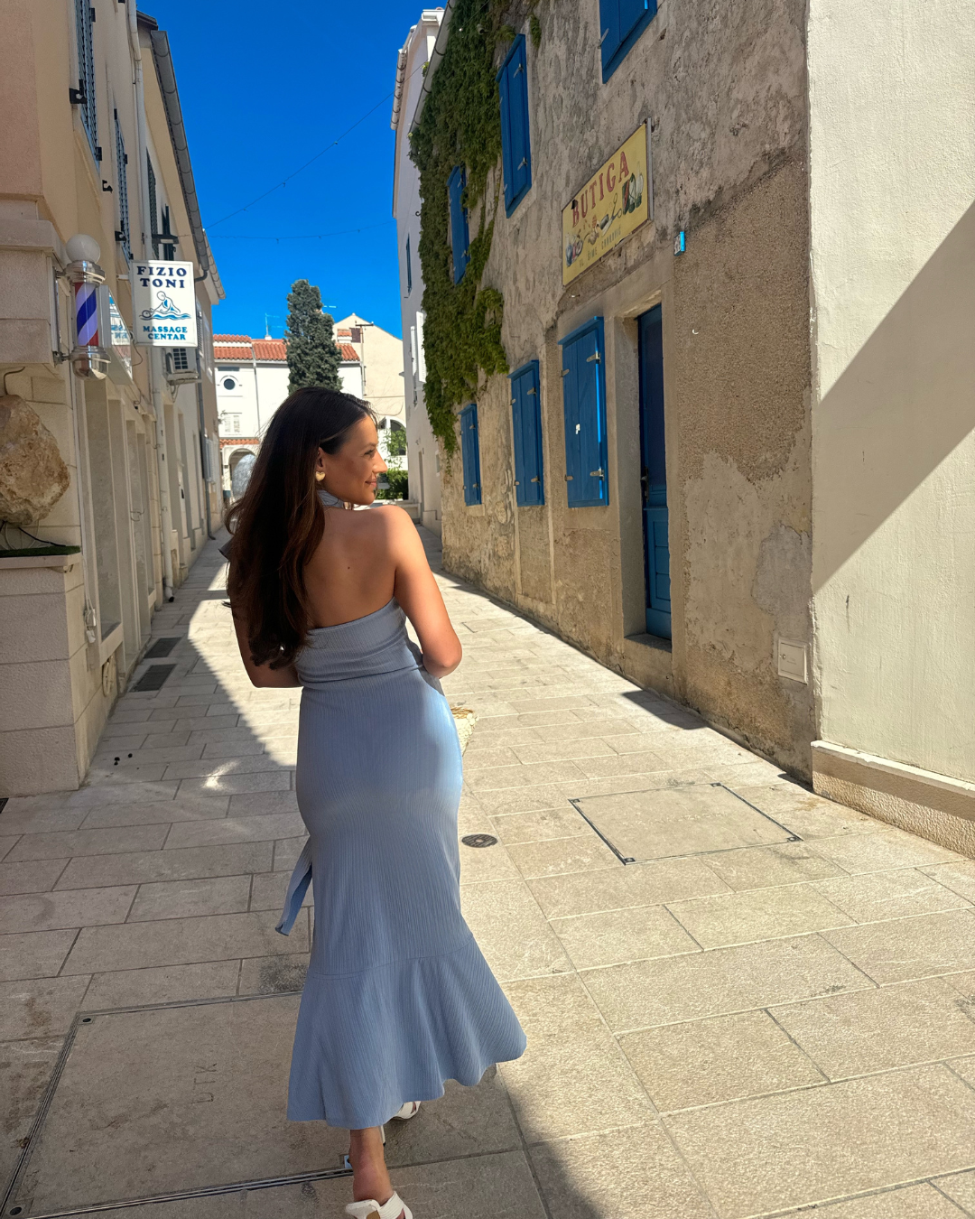 Aria Maxi Dress with Scarf in Sky Blue