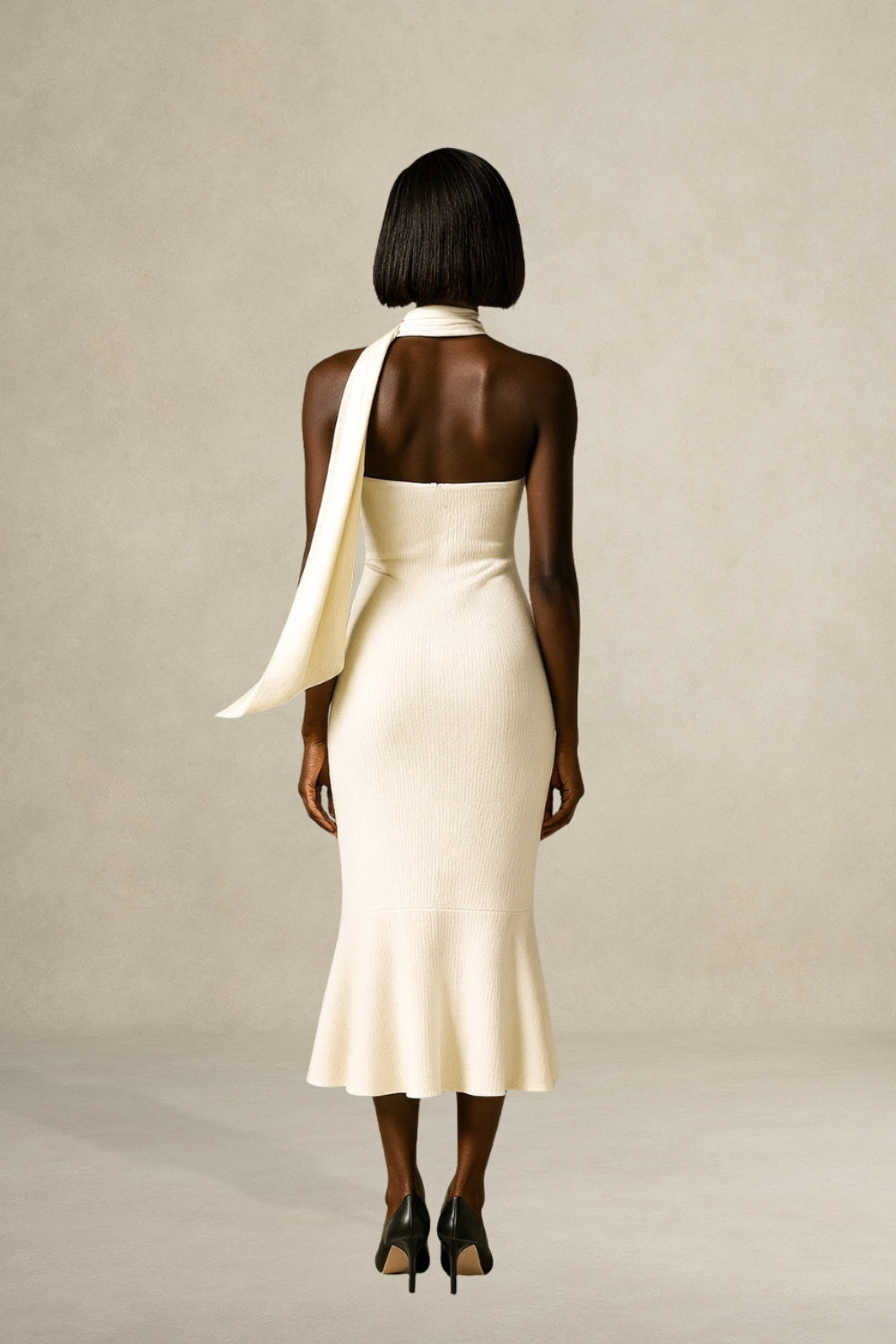 Aria Maxi Dress with Scarf in Cream White