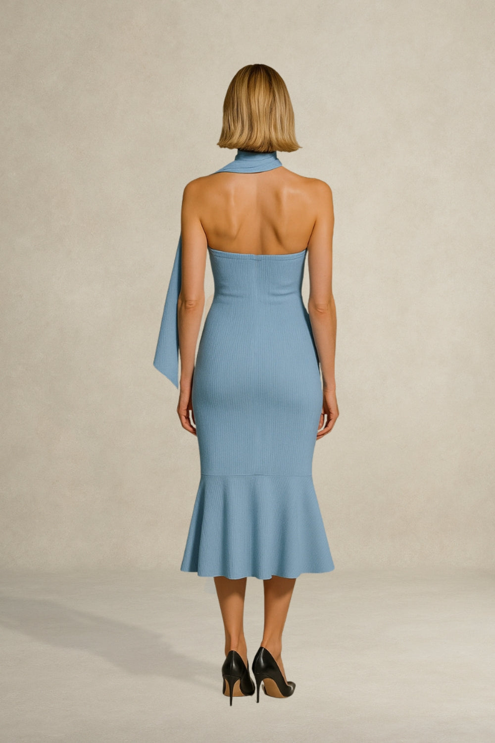 Aria Maxi Dress with Scarf in Sky Blue