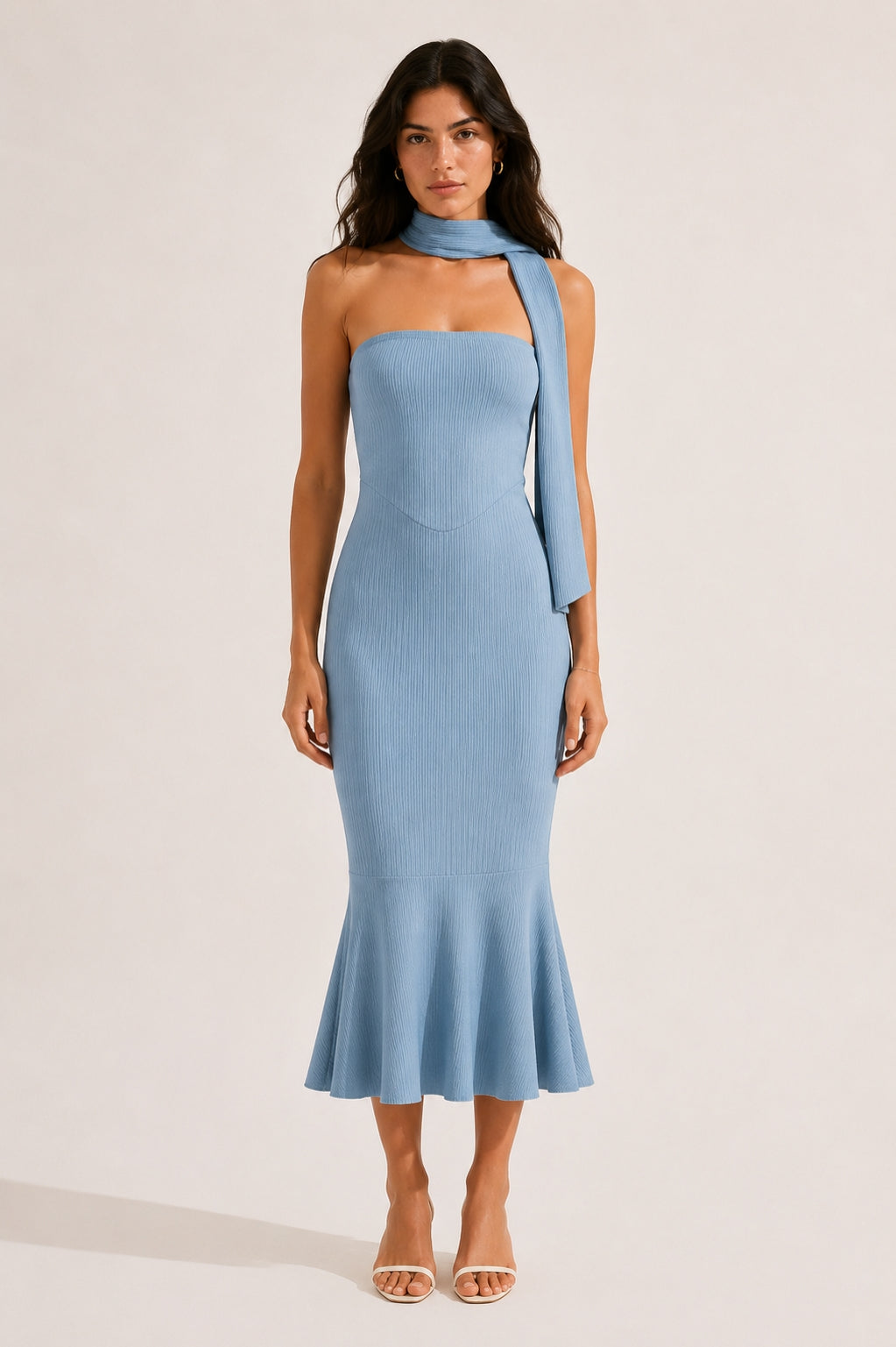 Aria Maxi Dress with Scarf in Sky Blue