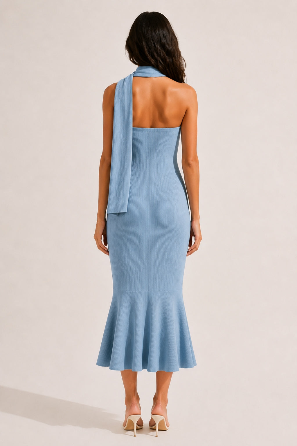 Aria Maxi Dress with Scarf in Sky Blue