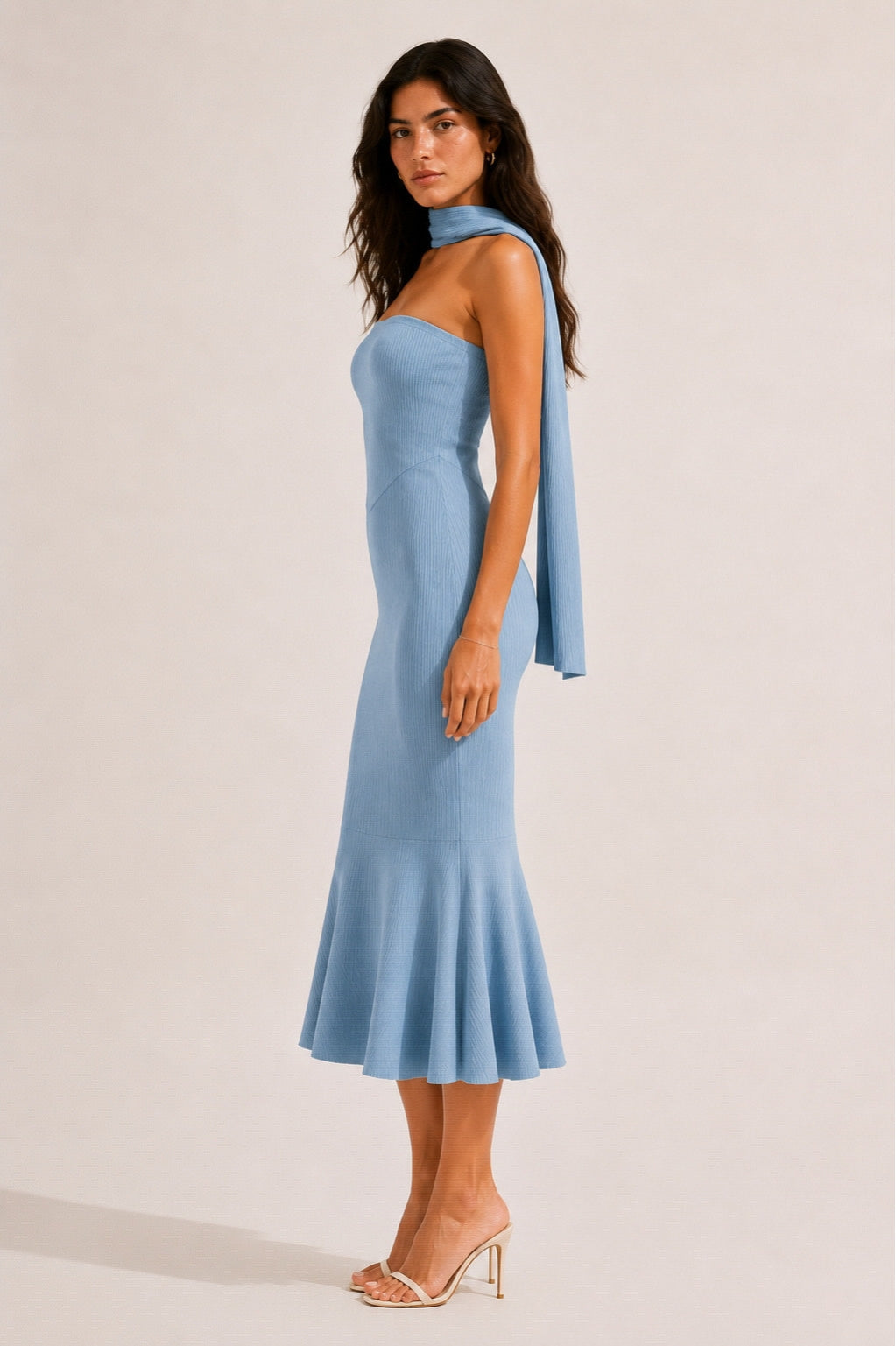 Aria Maxi Dress with Scarf in Sky Blue