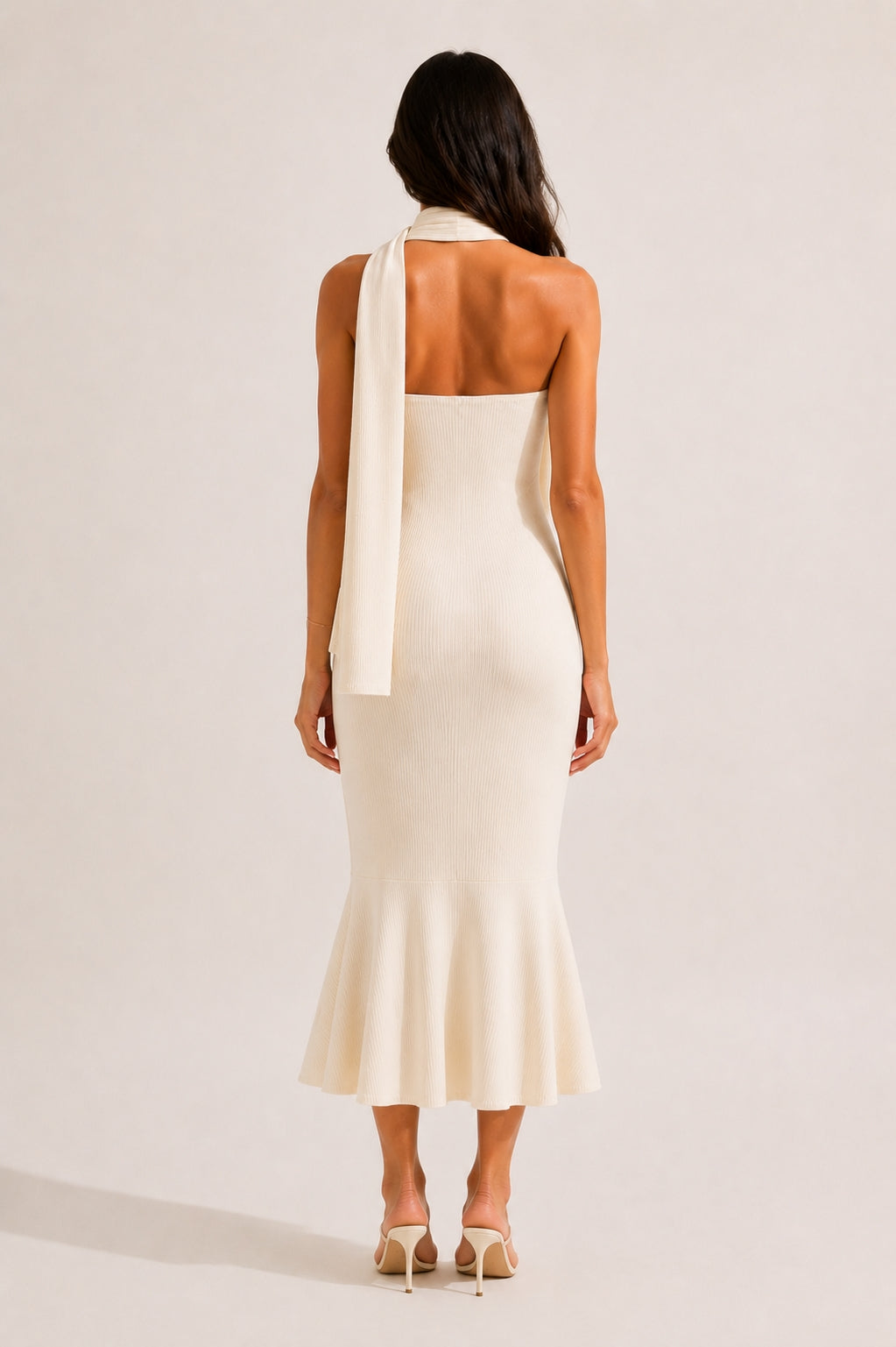 Aria Maxi Dress with Scarf in Cream White