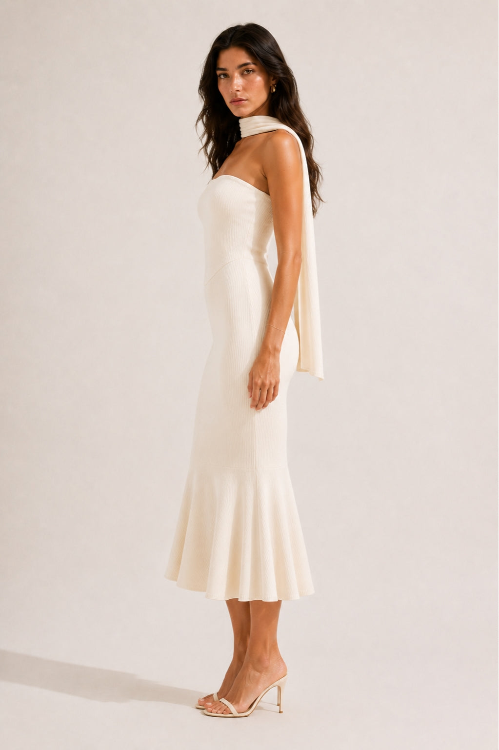 Aria Maxi Dress with Scarf in Cream White