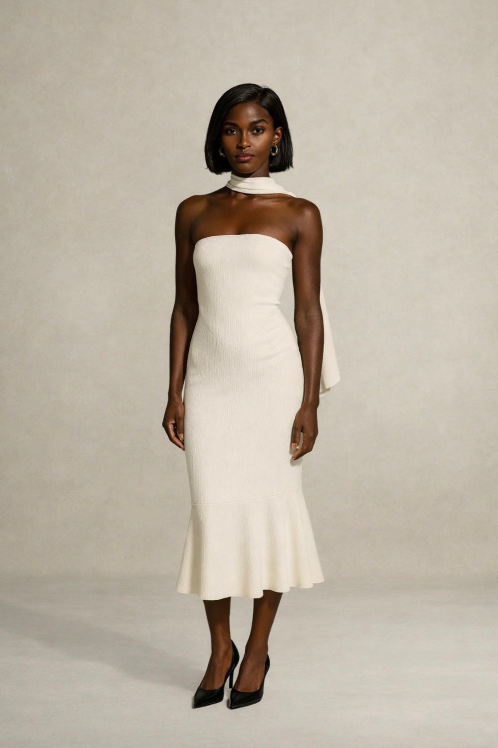 Aria Maxi Dress with Scarf in Cream White